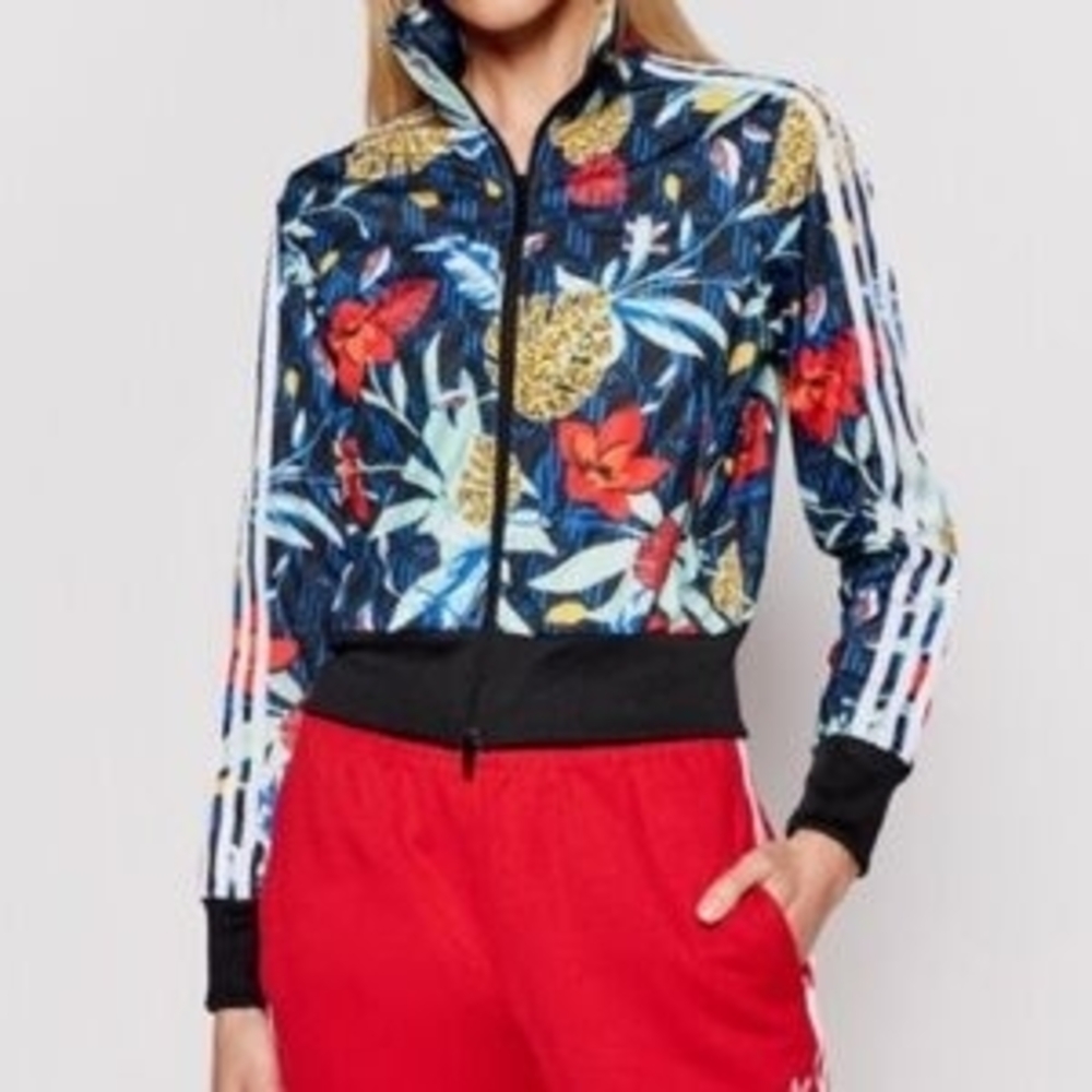 Addidas Women's Blue Floral Bomber Jacket